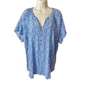 Kim Rogers Blue XOXO V-Neck 4 button Short Sleeve Womens Top 2X